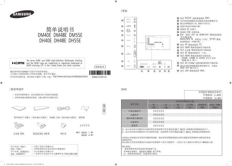 Page 1 de la notice Guide d'installation Samsung DH55E