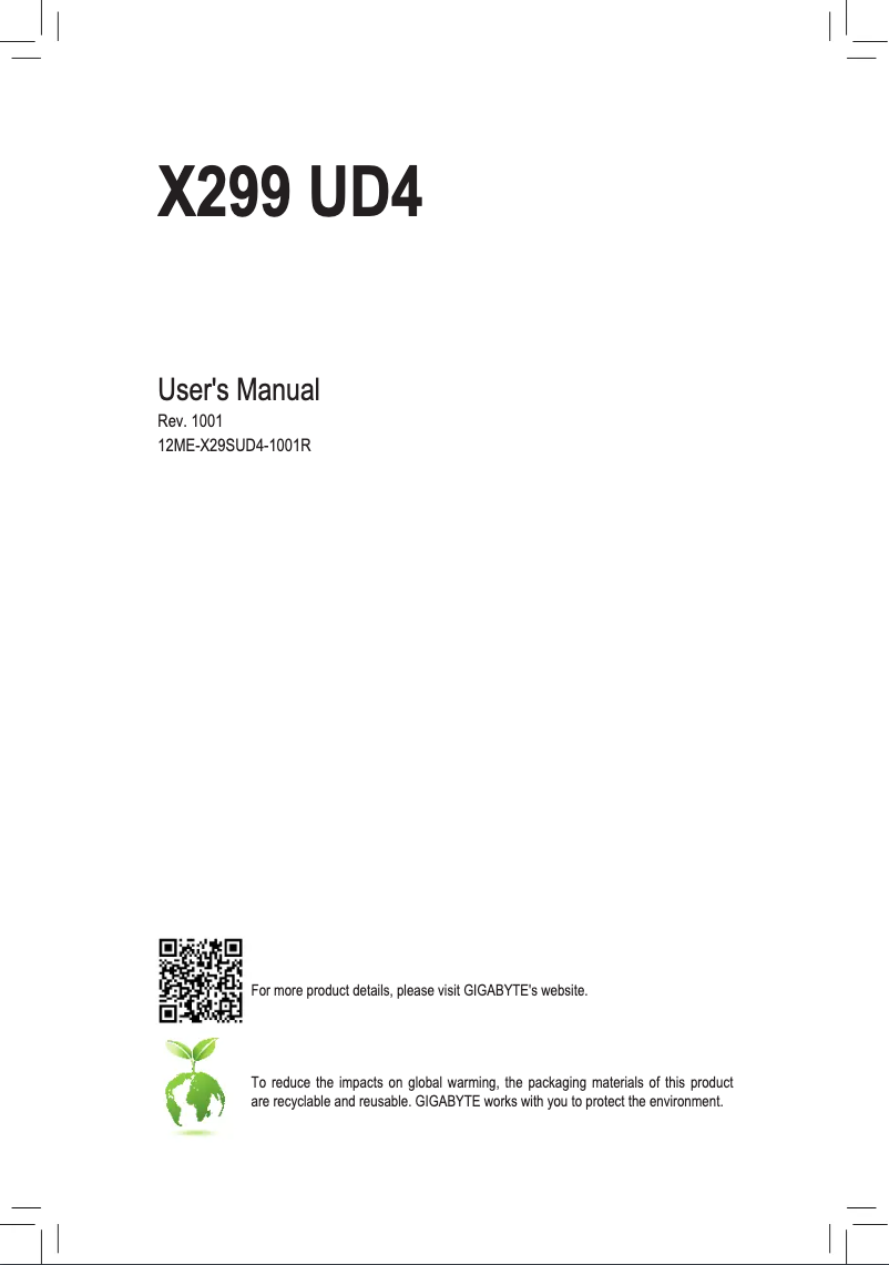 Page 1 de la notice Manuel utilisateur Gigabyte X299 UD4