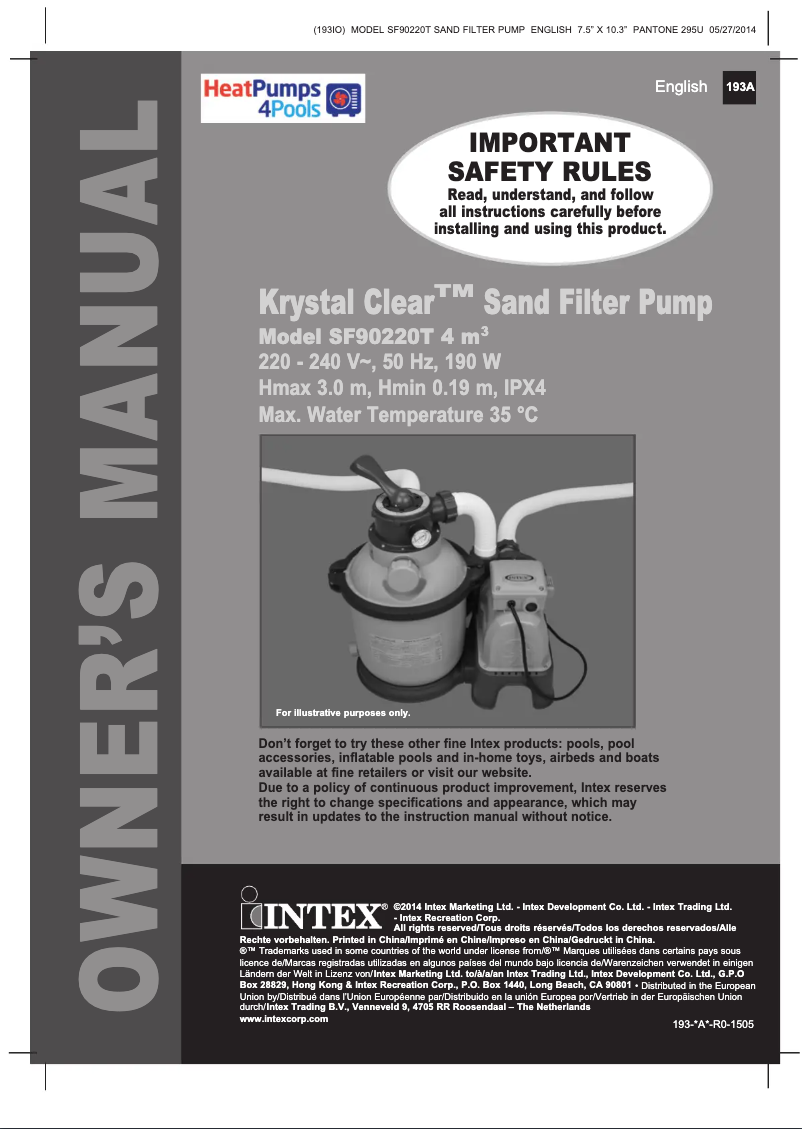 Page 1 de la notice Manuel utilisateur Intex Krystal Clear-SF90220T