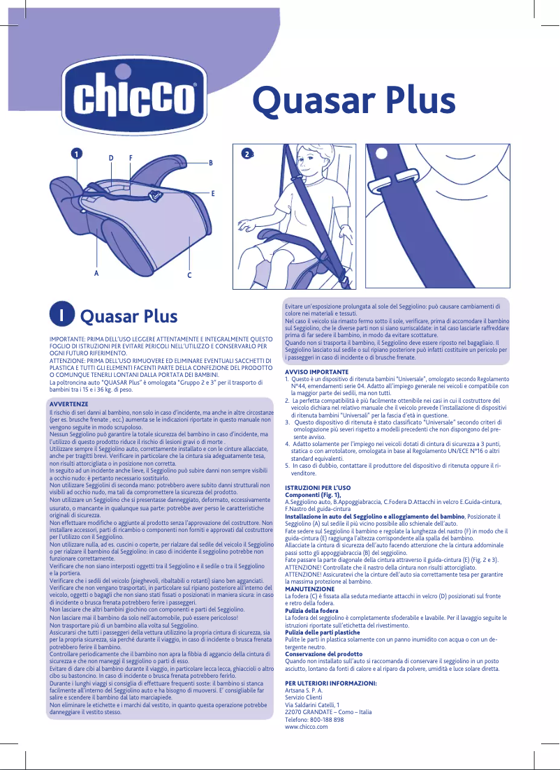 Page 1 de la notice Manuel utilisateur Chicco Quasar Plus