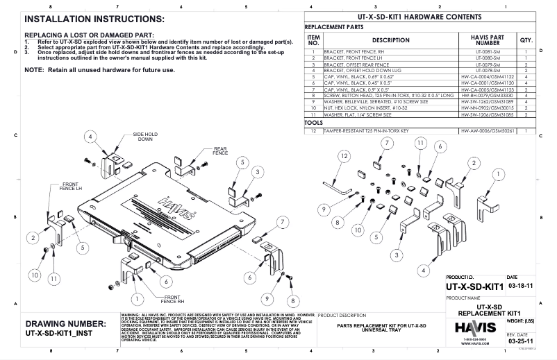 Page 1 de la notice Manuel utilisateur Havis UT-X-SD-KIT-1