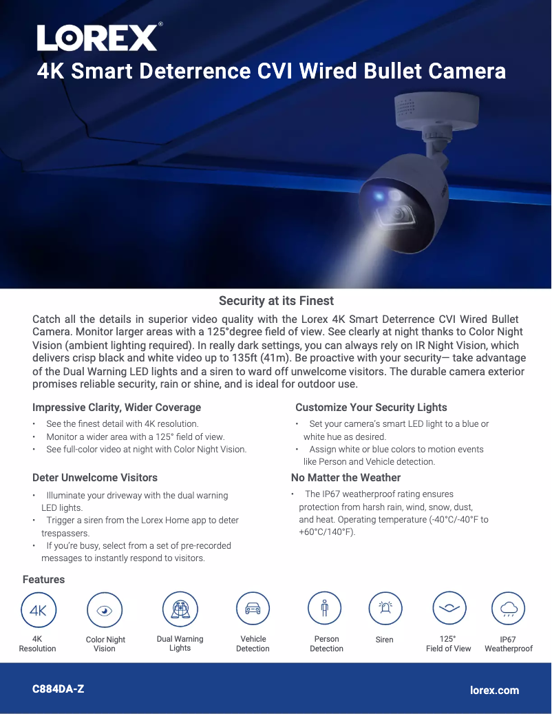 Page 1 de la notice Fiche technique Lorex C884DA