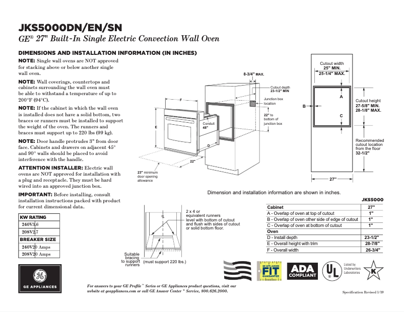 Page 1 de la notice Fiche technique GE JKS5000SNSS