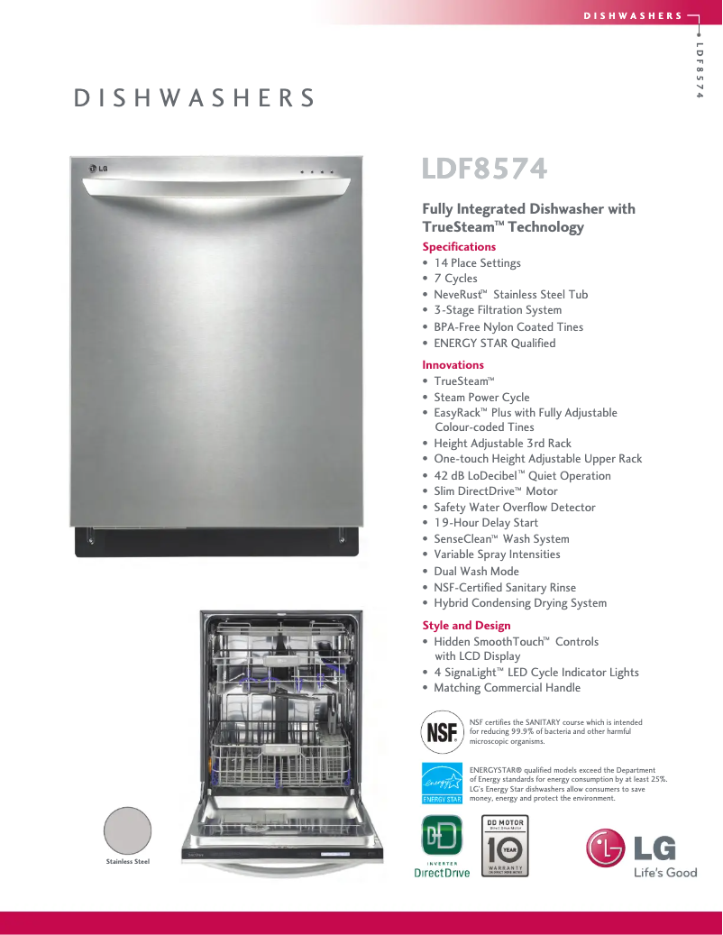 Page n°1 - Fiche technique LG LDF8574ST