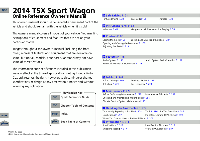 Page n°1 - Manuel utilisateur Acura TSX (2014)