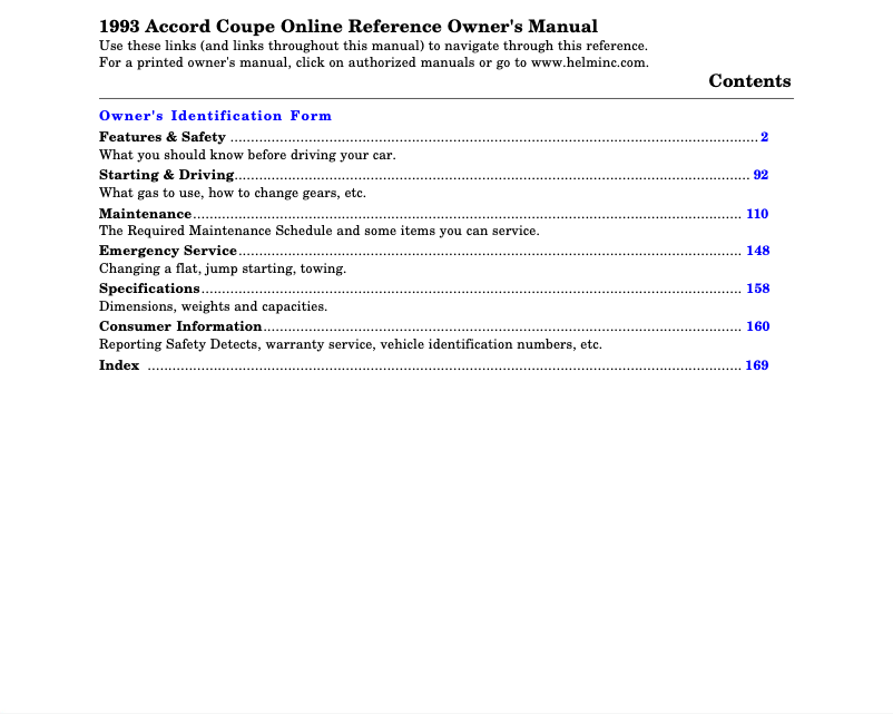 Página 1 del manual Manual de usuario Honda Accord Sedan (1993)