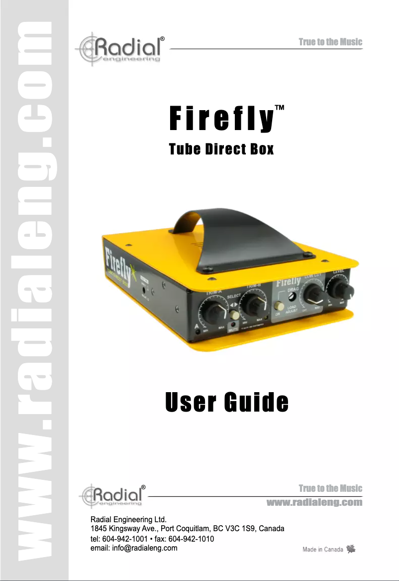 Page 1 de la notice Manuel utilisateur Radial Engineering Firefly