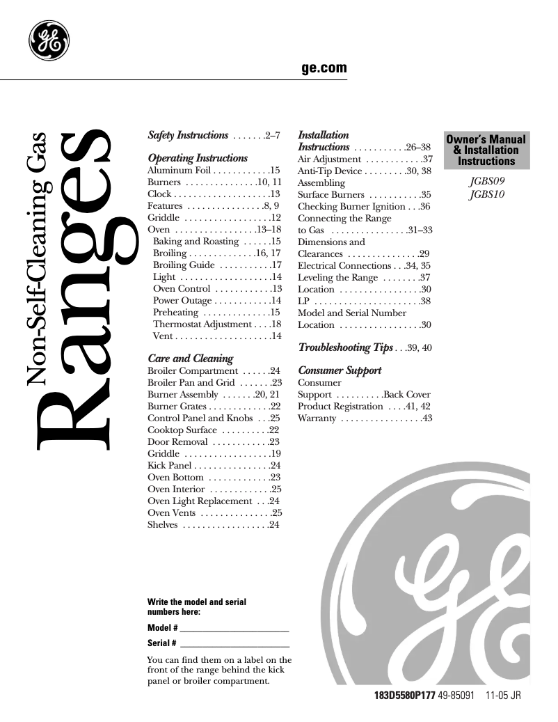 Page 1 de la notice Guide d'installation GE JGBS10BEHBB