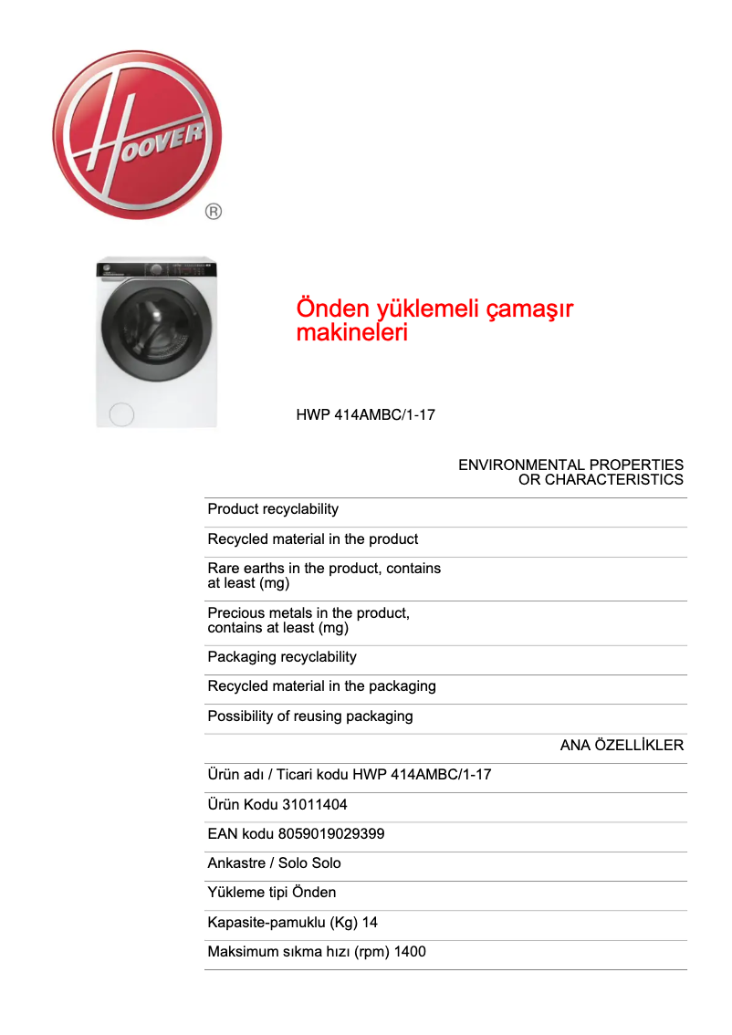 Image de la première page du manuel de l'appareil HWP 414AMBC/1-17