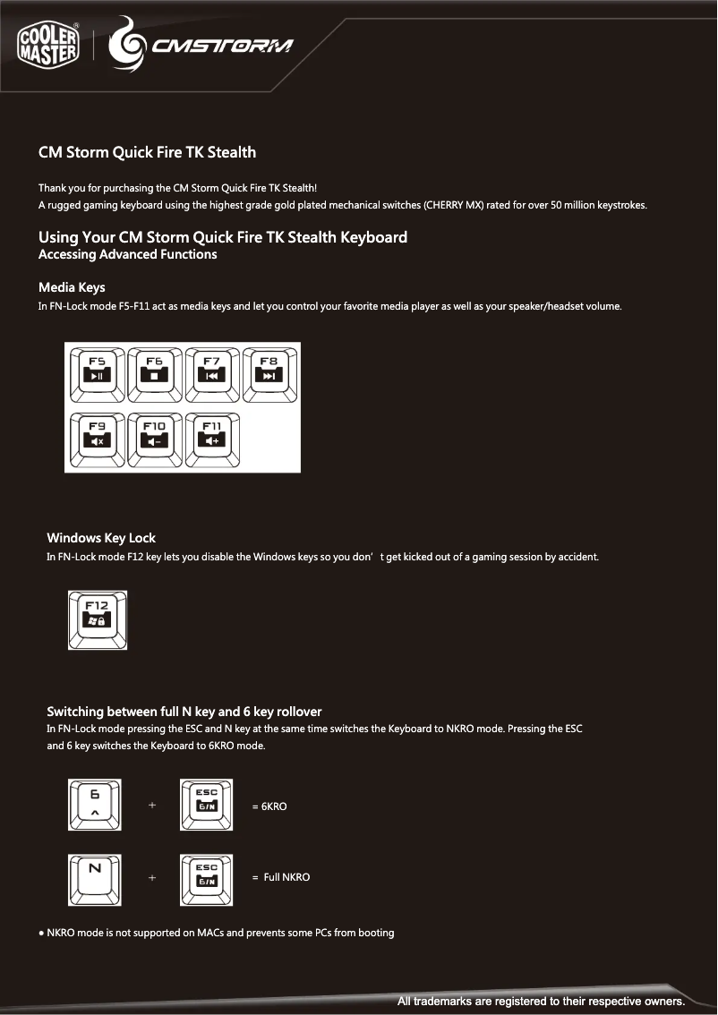 Page 1 de la notice Manuel utilisateur Cooler Master CM Storm SGK-4021-GKCM1