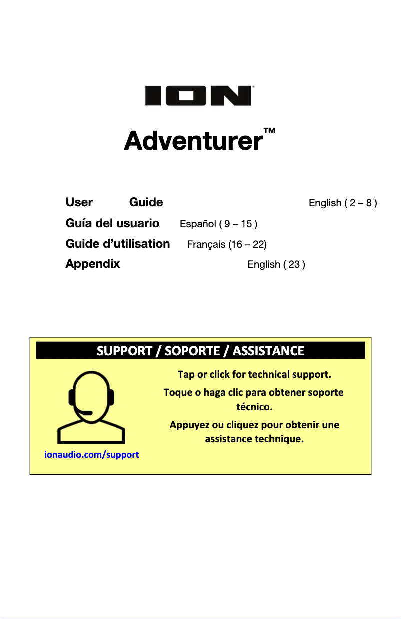 Page 1 de la notice Manuel utilisateur ION Adventurer