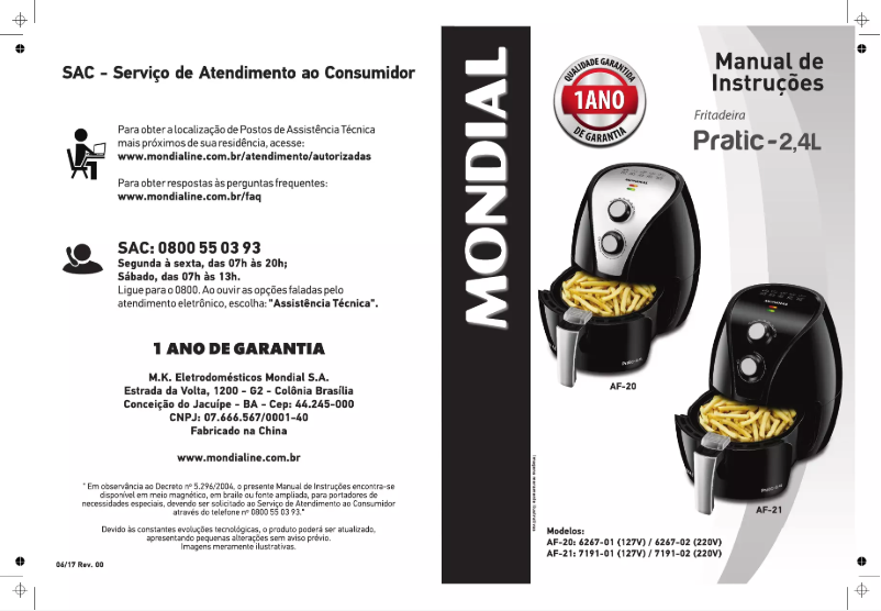 Page 1 de la notice Manuel utilisateur Mondial Pratic AF-20