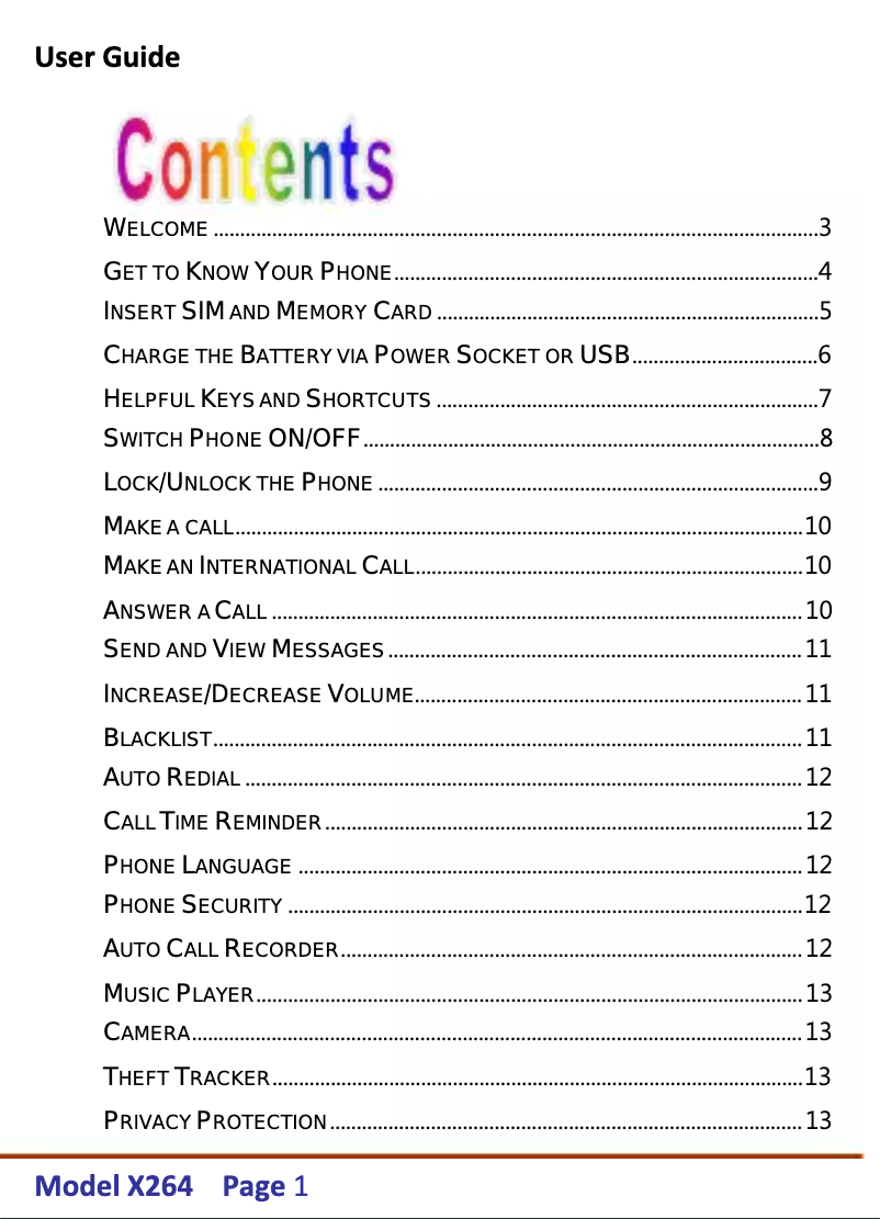 Page n°1 - Manuel utilisateur Micromax X264