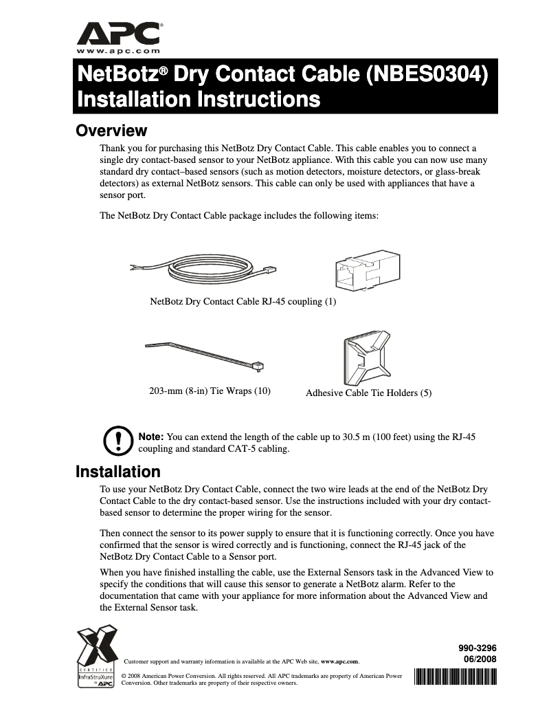 Page 1 de la notice Manuel utilisateur APC NetBotz NBES0304