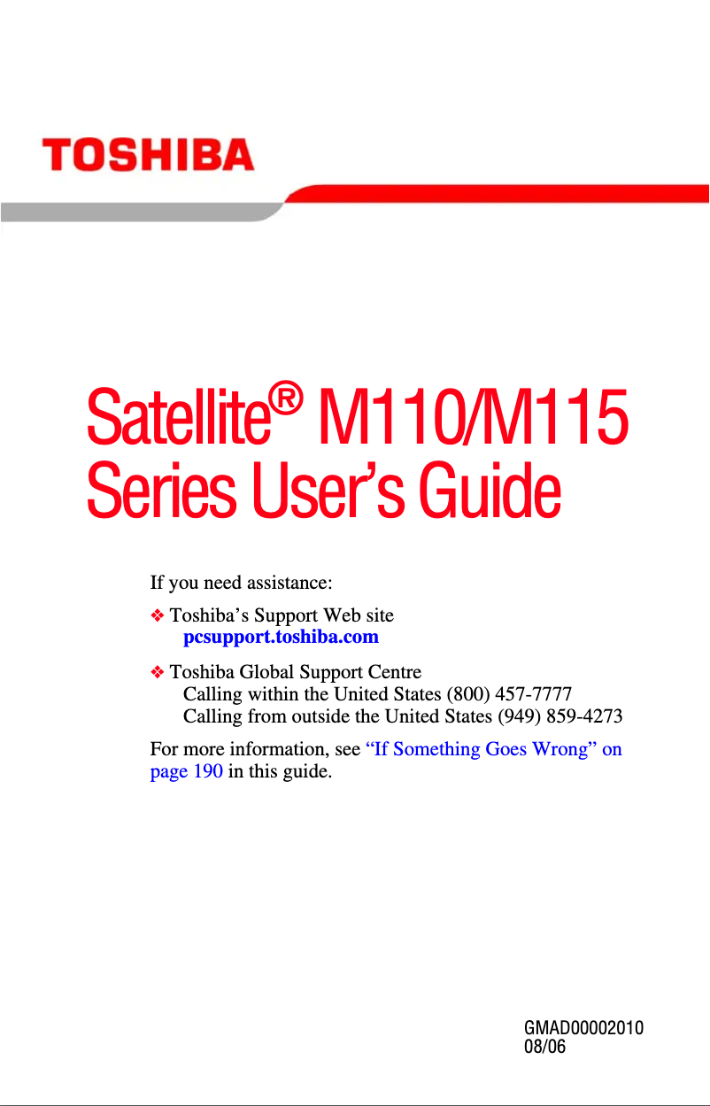 Page n°1 - Manuel utilisateur Toshiba Satellite M115