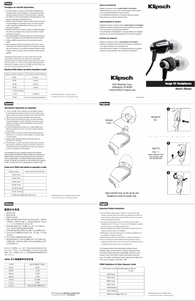 Page 1 de la notice Manuel utilisateur Klipsch Reference S4