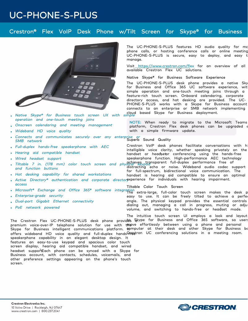 Page 1 of the manual User Manual Crestron UC-PHONE-S-PLUS