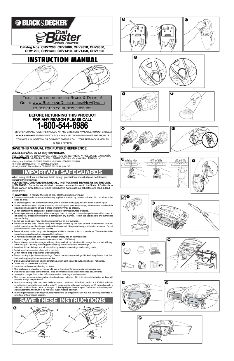 Page 1 de la notice Manuel utilisateur Black & Decker Dustbuster CHV9610
