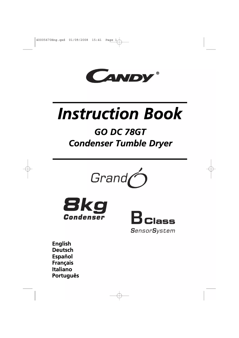 Page n°1 - Manuel utilisateur Candy GO DC 78/1-86S