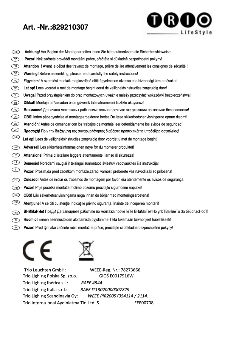 Page n°1 - Manuel utilisateur Trio Lighting Cayman