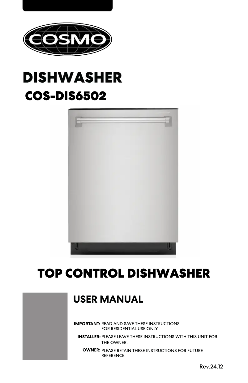 Page n°1 - Manuel utilisateur Cosmo COS-DIS6502
