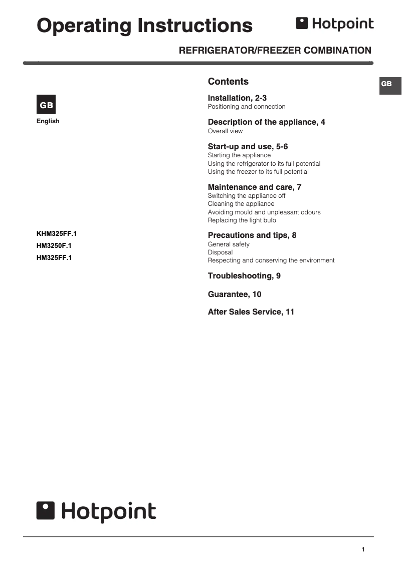 Page 1 de la notice Manuel utilisateur Hotpoint HM 325 FF.2.1