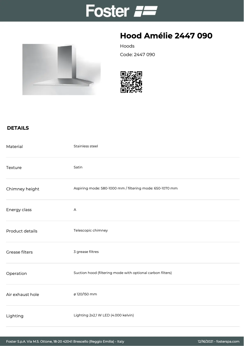 Page n°1 - Manuel utilisateur Foster Amelie 2447 090