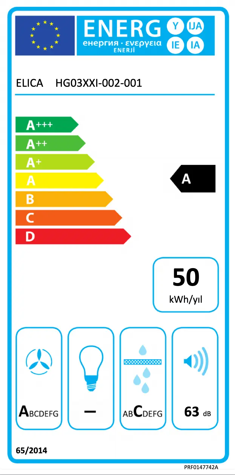 Page 1 de la notice Label énergétique Elica PRF0147742A