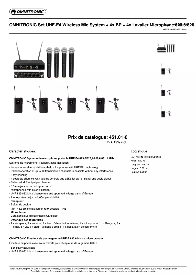 Page n°1 - Fiche technique Omnitronic E4