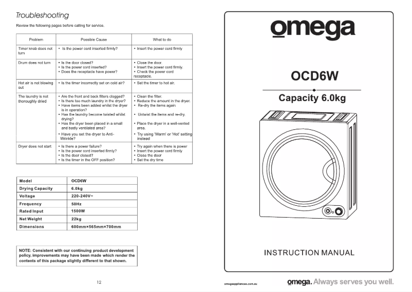 Page n°1 - Manuel utilisateur Omega OCD6W