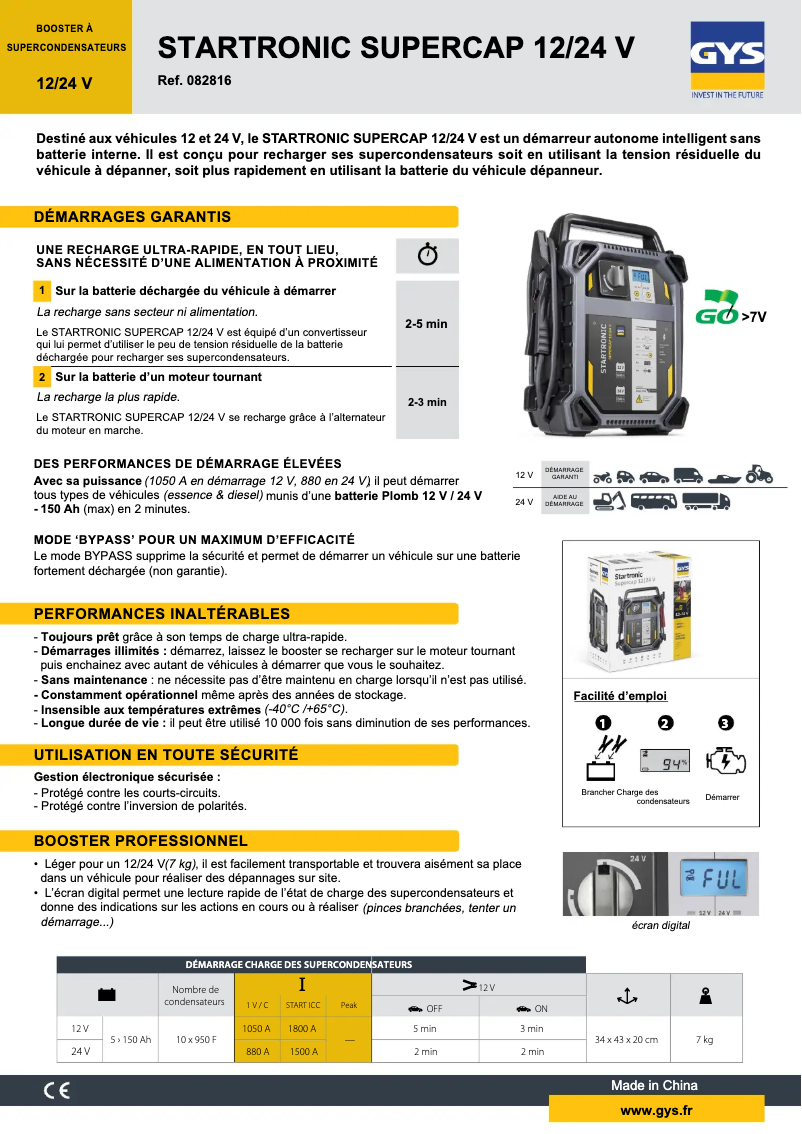 Página 1 del manual Ficha técnica GYS Startronic Supercap 12/24 V