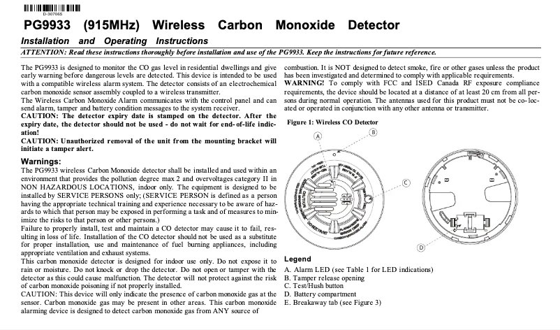 Page n°1 - Guide d'installation DSC PG9933