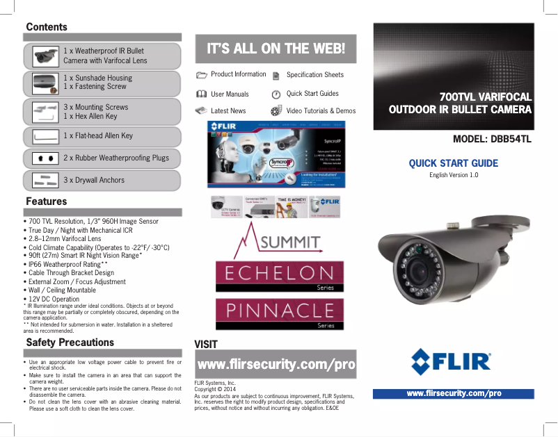 Page 1 de la notice Manuel utilisateur FLIR Summit DBB54TL