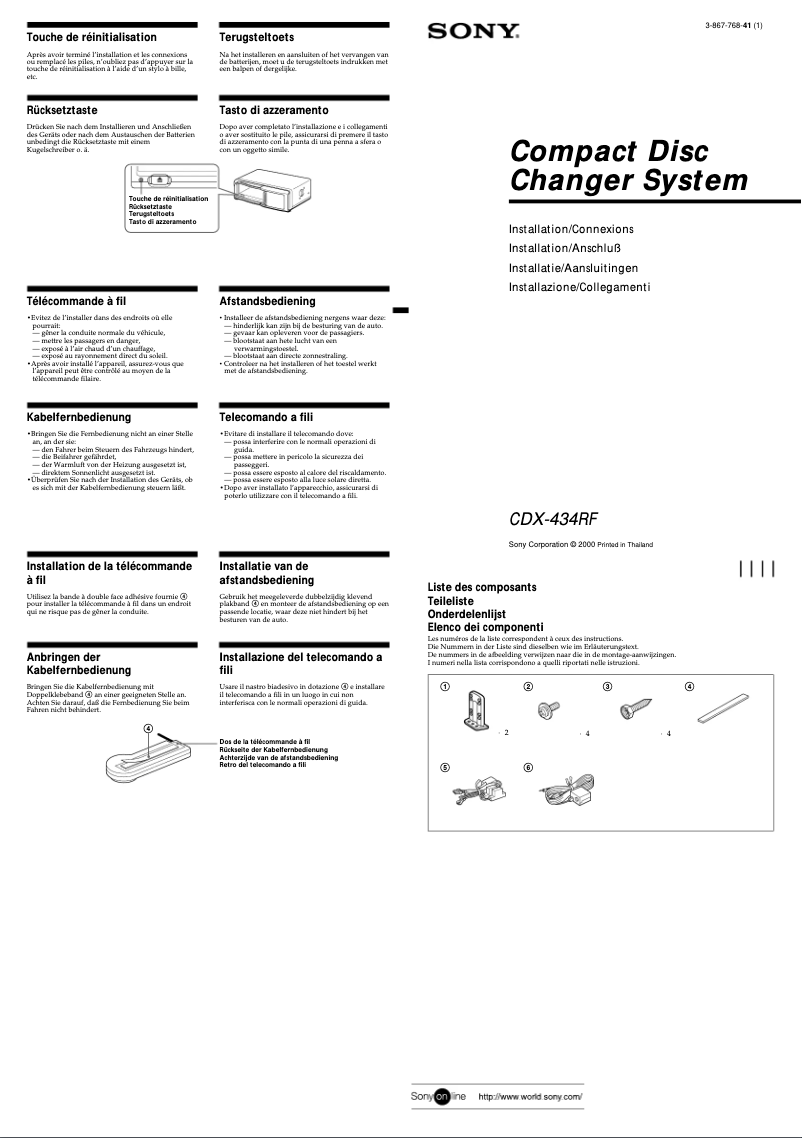 Página 1 del manual Guía de instalación Sony CDX-434RF