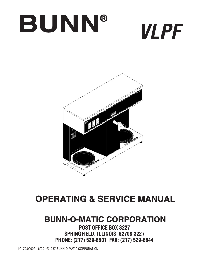 Page n°1 - Manuel utilisateur Bunn VLPF 07400.0005