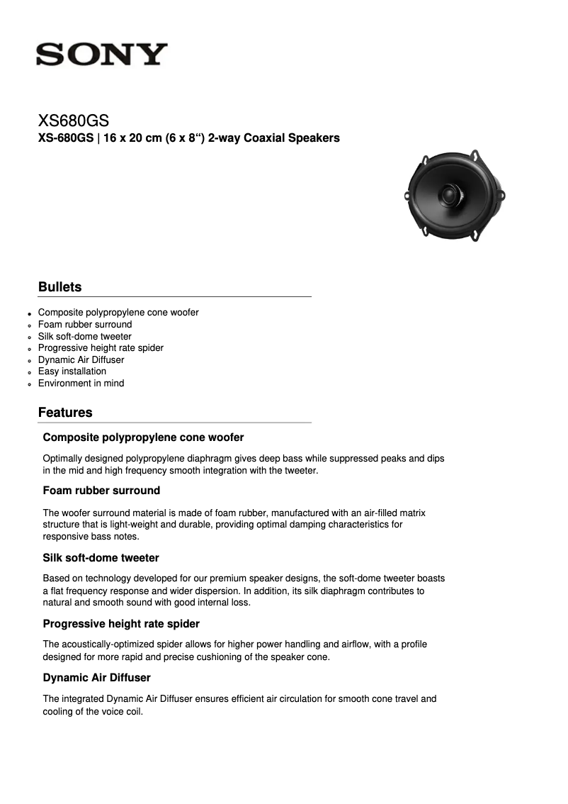 Página 1 del manual Ficha técnica Sony XS-680GS