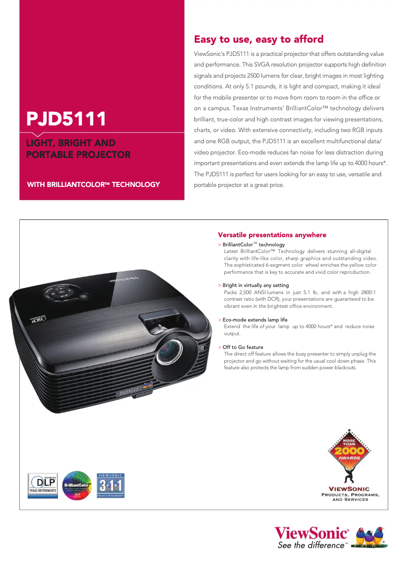 Page 1 de la notice Fiche technique Viewsonic PJD5111