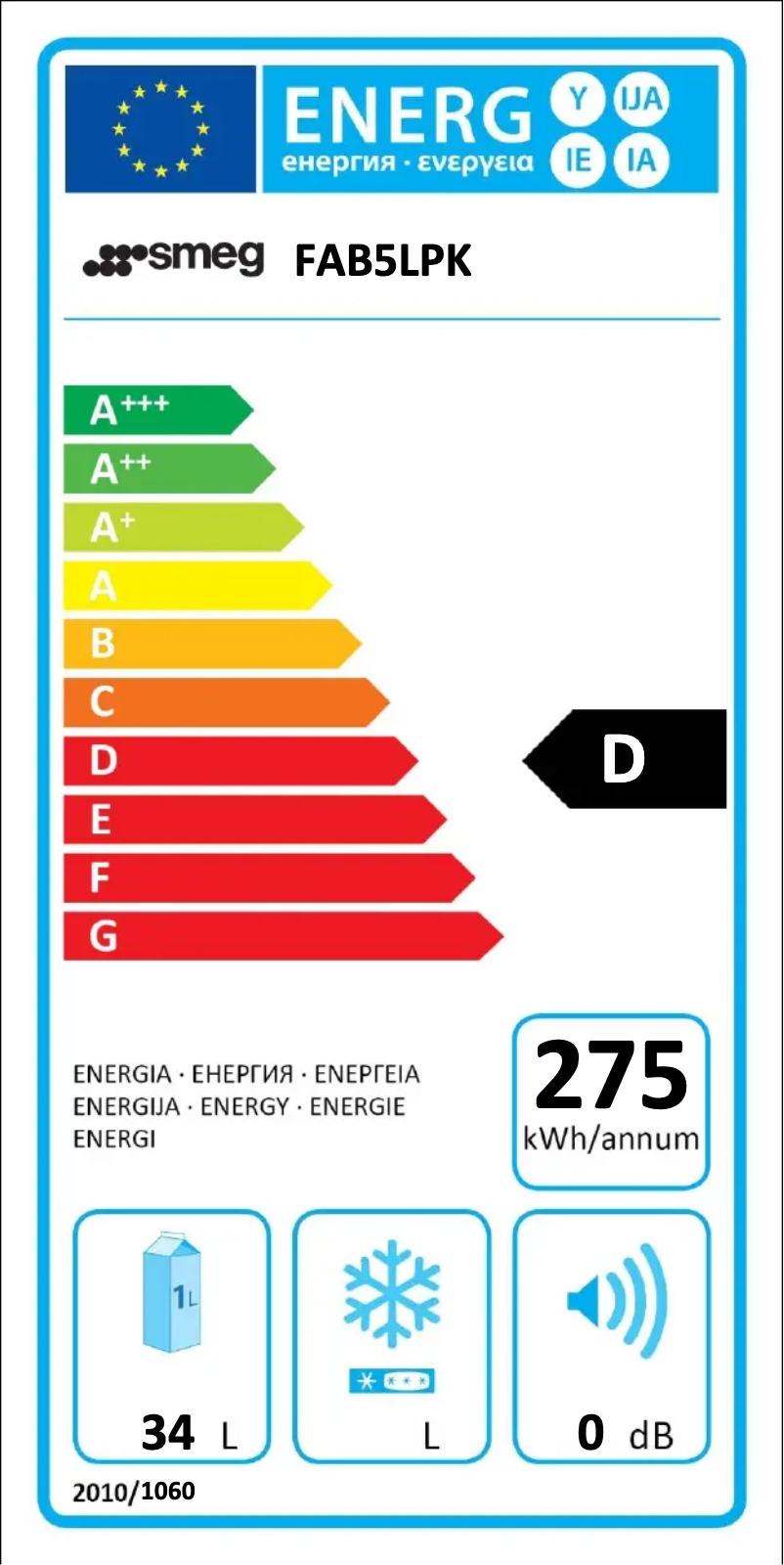Page n°1 - Label énergétique Smeg FAB5LPK