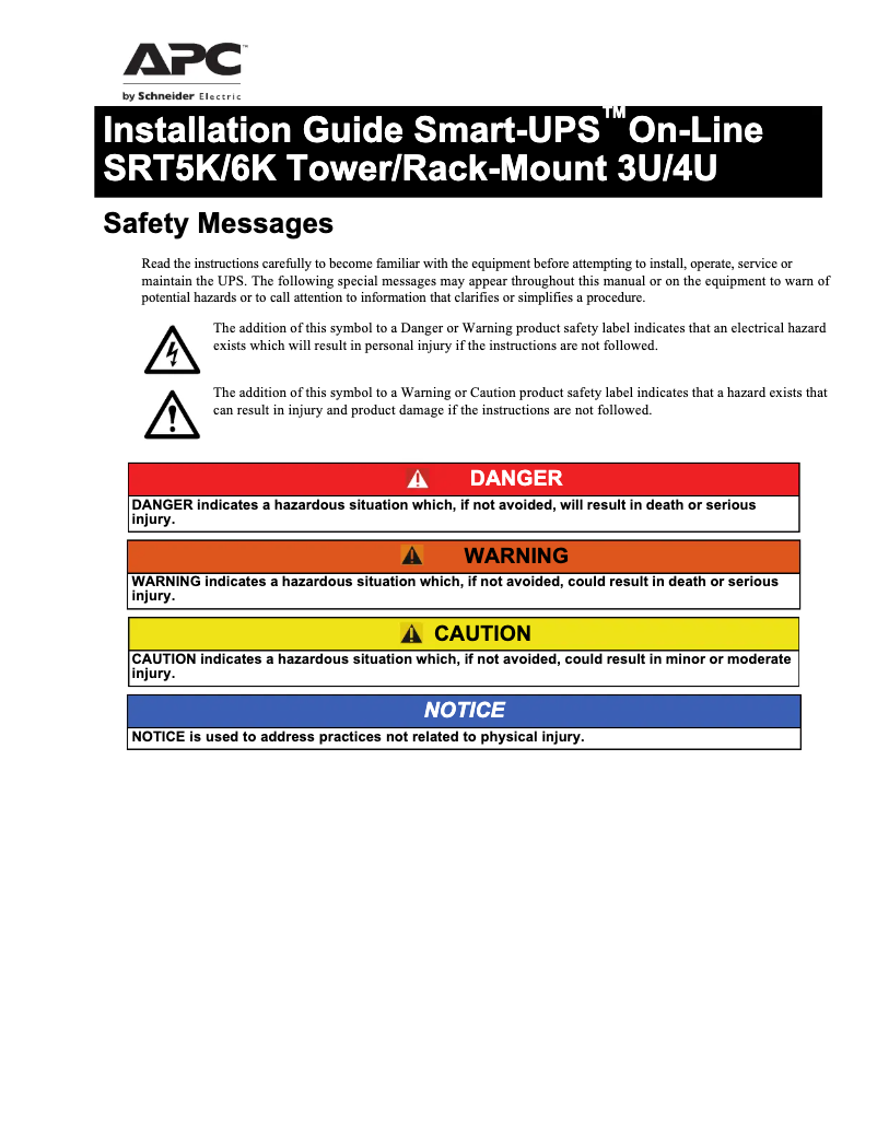Page n°1 - Manuel utilisateur APC Smart-UPS SRT SRT5KXLTUS