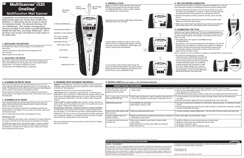 Page 1 de la notice Manuel utilisateur Zircon MultiScanner i520 OneStep