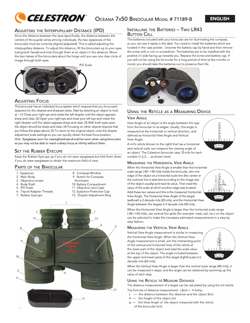 Page 1 de la notice Manuel utilisateur Celestron Oceana