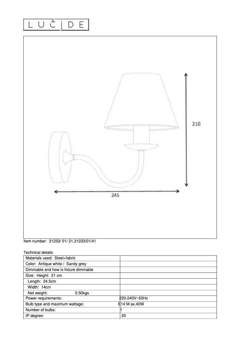 Page 1 de la notice Manuel utilisateur Lucide Campagne