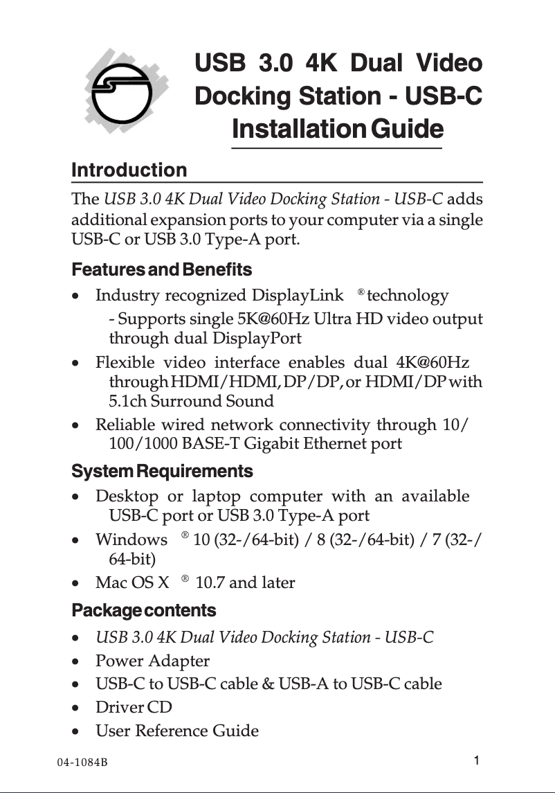Página 1 del manual Manual de usuario Siig JU-DK0411-S1