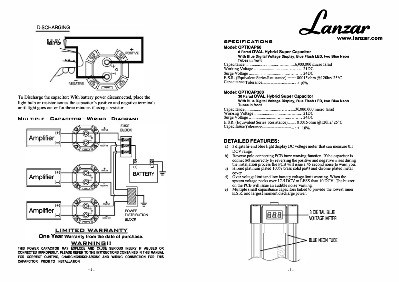 Page 1 de la notice Manuel utilisateur Lanzar OPTICAP300