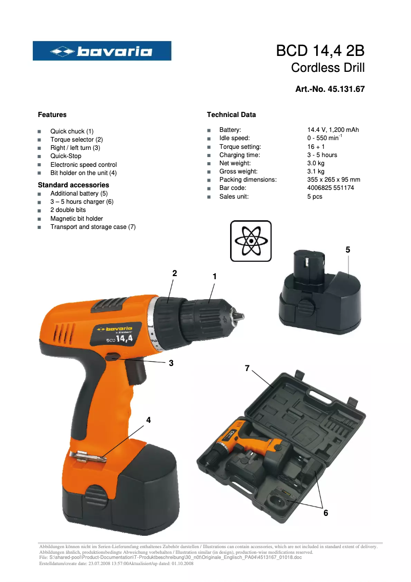 Página 1 del manual Ficha técnica Bavaria BCD 14.4 2B