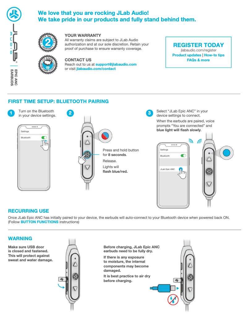 Page n°1 - Manuel utilisateur JLab Epic ANC