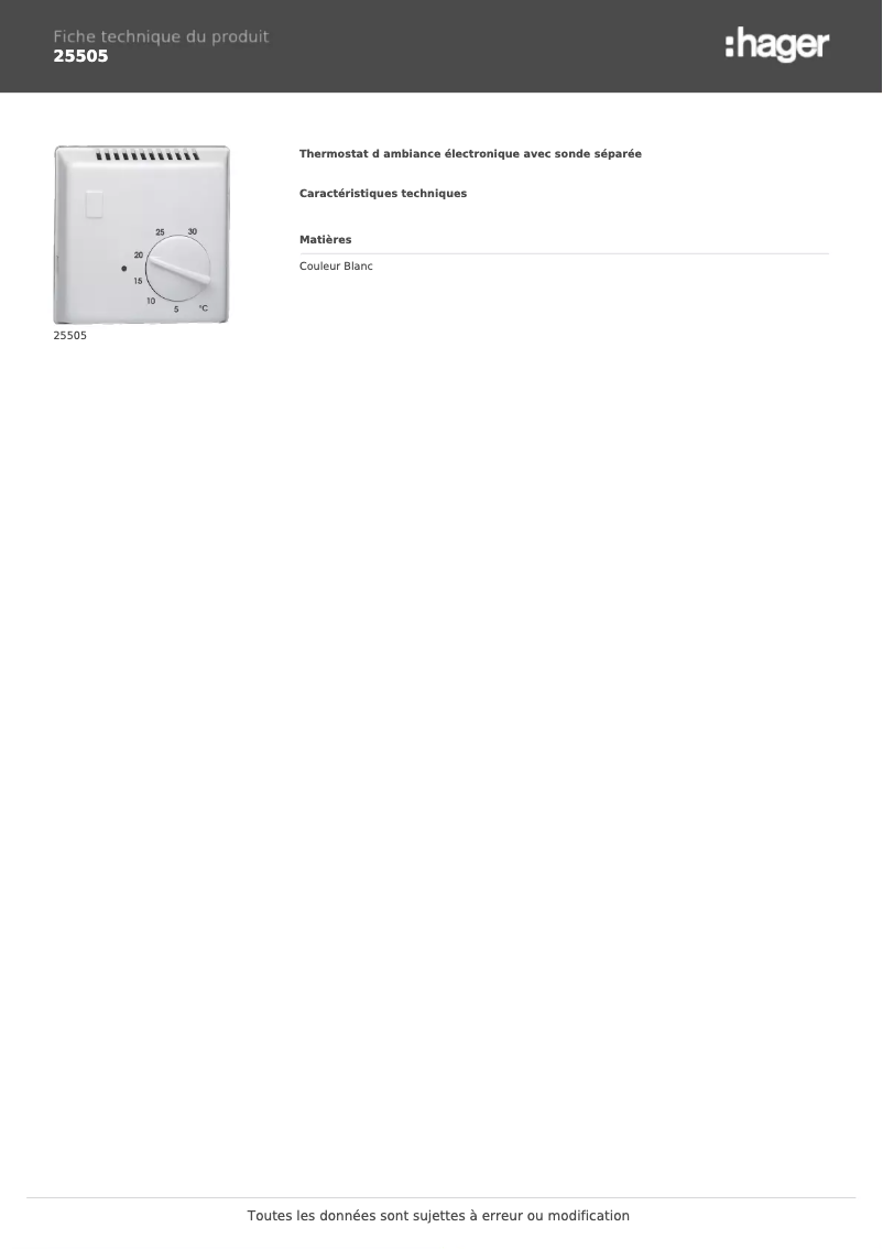 Page n°1 - Fiche technique Hager 25505