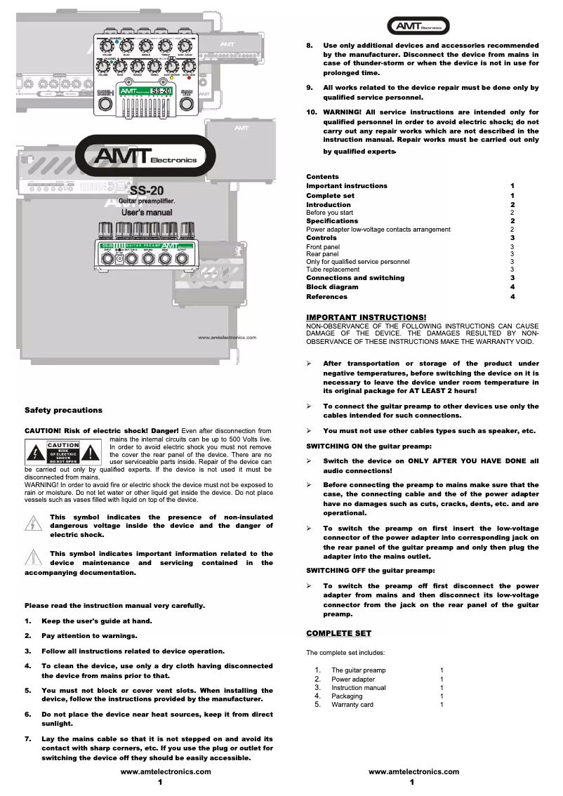 Page 1 de la notice Manuel utilisateur AMT SS-20