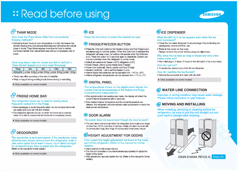 Page 1 de la notice Guide d'installation Samsung RS21HFLMR