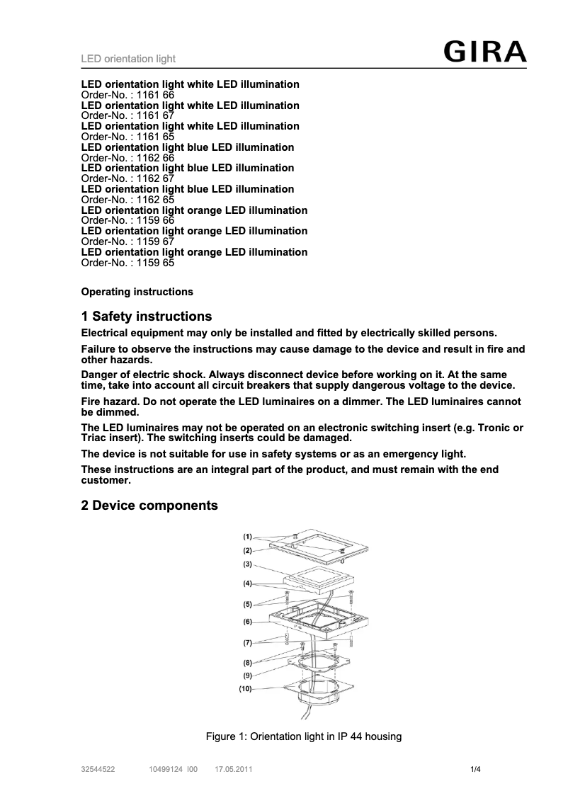 Page 1 de la notice Manuel utilisateur Gira 116165